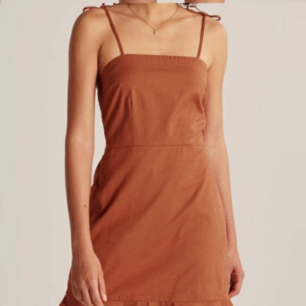 Tie Strap Ruffle Hem Mini Dress by Abercrombie and Fitch
